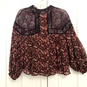 ZARA Shear Flawy Paisley Whimsical Women’s Long Sleeves Blouse Top